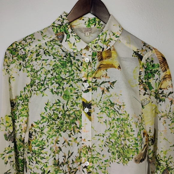 Ted Baker London Butterfly Floral Button Down Shirt Designer Classic Size 0 - Picture 3 of 13